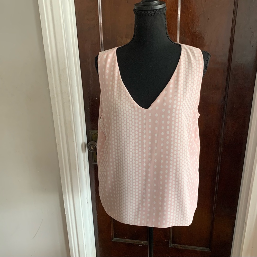 T Tahari Pink Polka Dot Sleeveless Top LARGE